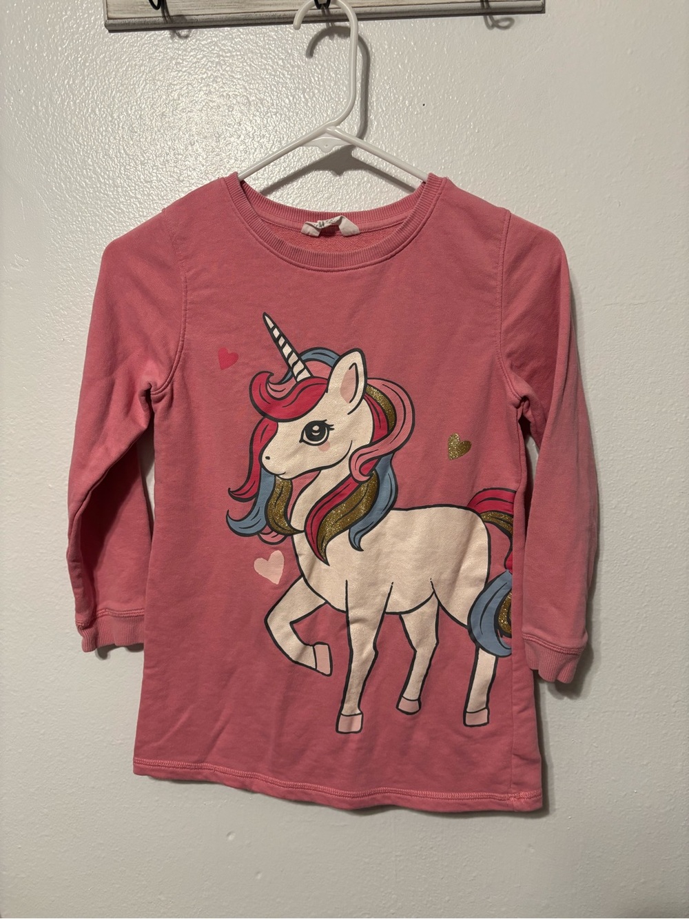 H&M Pink Long Sleeve Tee with Colorful Unicorn Graphic